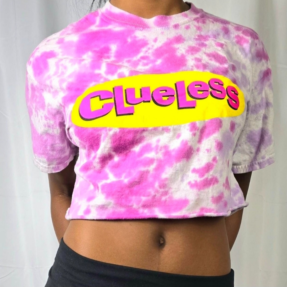 Clueless Women's Cropped Tee In Pink Tie Dye Size M/L